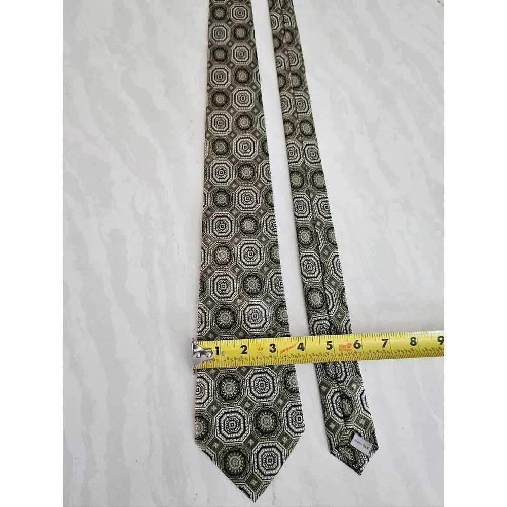 Burma Bibas Patterned Olive Green Men's Silk Tie